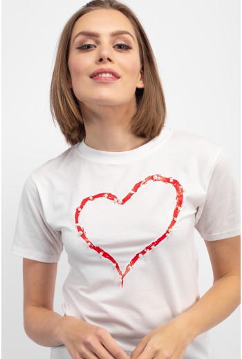 Heart print white t-shirt